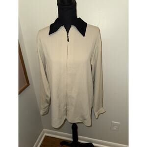 Garfield & Marx Women’s Small Neutral Half Zip Blouse Black Contrast Collar L/S
